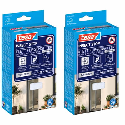 tesa INSECT STOP H&L Fly Screen Premium for Doors - hor voor deur met klittenband, verwijderbaar, wit - 2x 120 x 220 cm