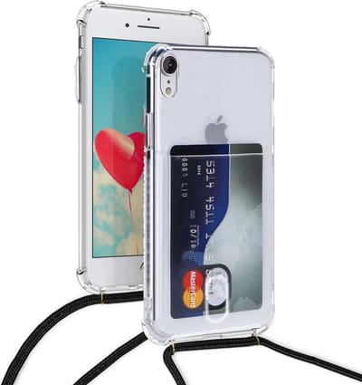 Geschikt voor iPhone XR Koord Hoesje Met Pashouder Koord Zwart - Geschikt voor iPhone XR backcover - Geschikt voor iPhone XR case – hoesje met pasje Geschikt voor iPhone - oTronica koord hoesje Geschikt voor iPhone