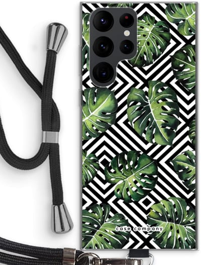 Case Company® - Hoesje met koord geschikt voor Samsung Galaxy S22 Ultra hoesje met Koord - Geometrische jungle - Telefoonhoesje met Zwart Koord - Bescherming aan alle Kanten en Over de Schermrand