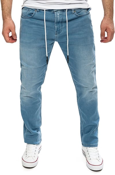 Yazubi Heren Joggerbroek Erik – Katoen Stretch – Lichtblauw – Jeanslook & Koordsluiting