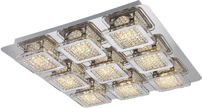 Plafondlamp moderne woonkamerlamp LED designlamp kristallen hoekig, metaal, kunststof, LED 45W 4950lm 3000K warm wit, LxBxH 40x40x6,5 cm