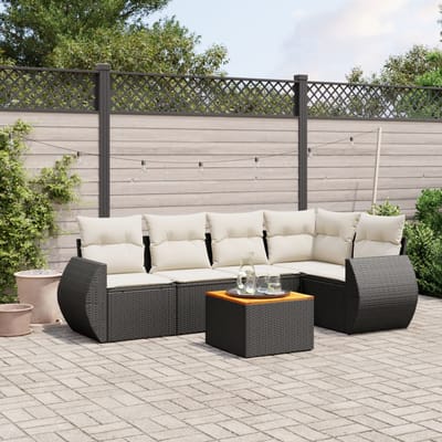 vidaXL - 6-delige - Loungeset - met - kussens - poly - rattan - zwart