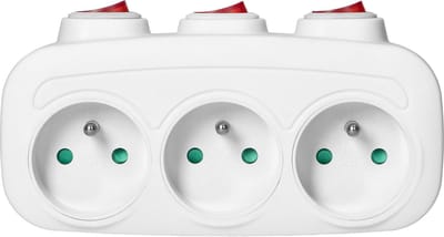 Bureau stekkerdoos met schakelaar - Verdeelstekker horizontaal 3-voudig - Stopcontact splitter - Verdeeldoos zonder snoer-Max 3680 watt - 16A - Wit -Frans type