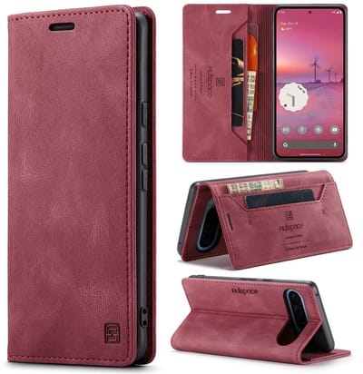 Luxe Flip Case met RFID Bescherming Kaarthouder en Magneetsluiting voor Google Pixel 10 / 10 Pro _ Wijnrood