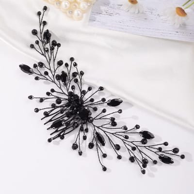 Haarkam Strass - Haarsieraad Bruiloft - Feestelijk Kapsel - Veelzijdig Te Dragen - 22 cm - Zwart