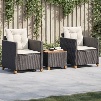 vidaXL - 3-delige - Bistroset - met - kussens - poly - rattan - en - acaciahout - zwart