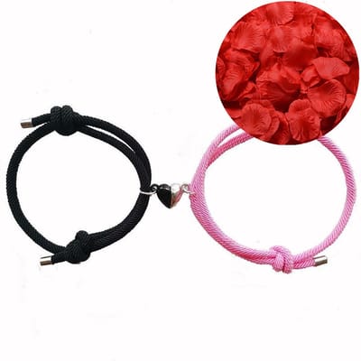 Magnetische Hartjes Armband Set + Rozenblaadjes = Valentijn Cadeautje voor Hem en Haar - Valentijnsdag - Valentijn Cadeautje voor Mannen