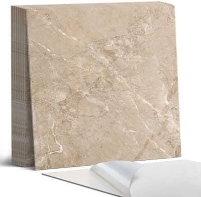 Coloray Plaktegels - Natuurlijk marmerpatroon Portugese Tegels - 30 cm x 30 cm - Beige Plaktegels - 9 stuks - Vierkant PVC Tegels - Plaktegels Keuken - Zelfklevende Vloertegels - Vinyltegels Vloer Zelfklevend - Zelfklevende Tegels