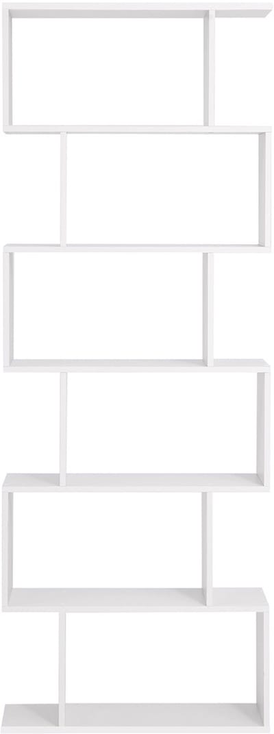 Houten Boekenkast 70x24x190,5cm Wit Hout Zeslaagse Vrijstaande Opbergkast Kubus Displayrek Decoratieve Opslag Stevig En Veilig Verborgen Schroeven Duurzaam Geschikt Voor Woonkamer Slaapkamer Kantoor Keuken Multifunctioneel Thuisgebruik