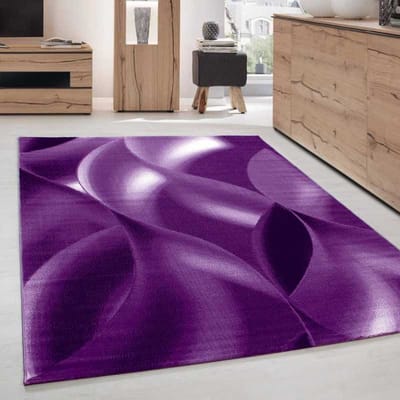 Modern abstract vloerkleed voor de woonkamer, optische golfschaduw, zwart, paars, wit 80x300 cm