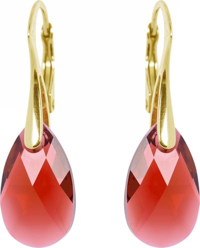 DBD - Goud Vergulde Zilveren Oorbellen - Druppel - Swarovski Kristal Elements - Magma Rood - 16MM - Anti Allergisch
