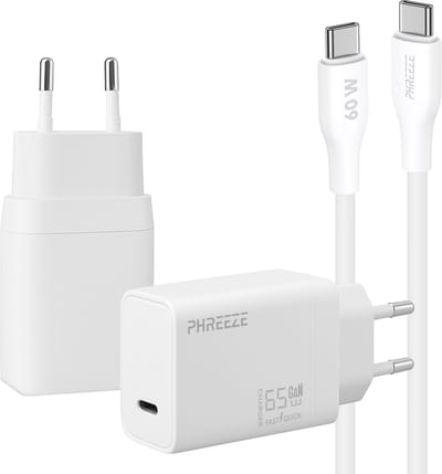 Phreeze usb C oplader 65w met kabel - PPS fast charger - Power Delivery oplader voor telefoon en laptop