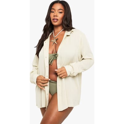 boohoo Dames Plus Beachwear Essentials Oversized Overhemd | Beige | Maat: 20-22