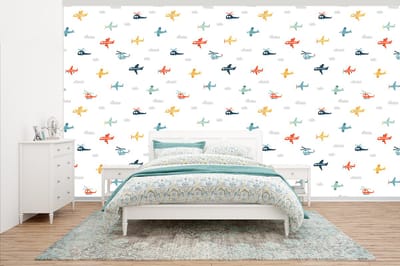 Behang - Fotobehang Patronen - Helicopter - Vliegtuig - Jongens - Kinderen - Kids - Breedte 500 cm x hoogte 280 cm