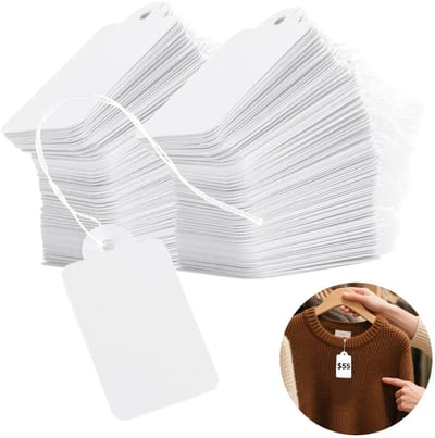 Dailygoods- Prijskaartjes 1000 Stuks - Kleine Labels 45 x 25mm - Wit Papier - Opknoping Labels - Voor Sieraden/Kleding - Veelzijdige Gebruik - Etiketten