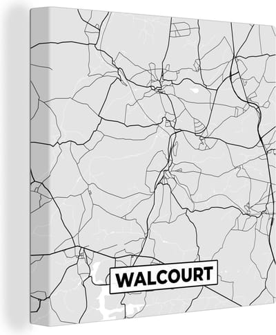 Canvas Schilderij Kaart – Plattegrond – Stadskaart – Walcourt – België – Zwart Wit - 20x20 cm - Wanddecoratie