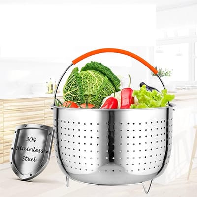 RVS Stoommandje met Siliconen Handgreep | Stoominzet voor Pannen, Snelkookpan en Instant Pot | Ideaal voor Groenten, Eieren en Fruit