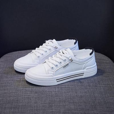 Chaussures de sport confortables pour femmes, chaussures tendance pour femmes, baskets décontractées en cuir blanc, chaussures plates basses vulcanisées pour femmes, chaussures de tennis pour femmes 37 white