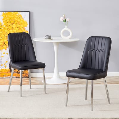 OKWISH Eetkamerstoel Set Van 2 - Brede Zitting Met Ergonomische Rugleuning - Voor Eetkamer Keuken Kantoor - Metaal En Pu Leer - Zwart