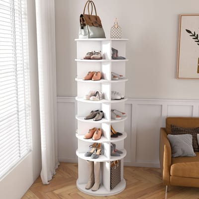 PHOEBE CAT 7-laags Schoenenrek - 360° draaibaar - Opbergmeubel - Wit (60 × 60 × 184 cm)