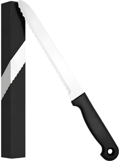 KAD® Broodmes - Luxe Gekarteld Broodmes - Broodsnijder - Zilver/Zwart - 30cm x 3cm x 17cm
