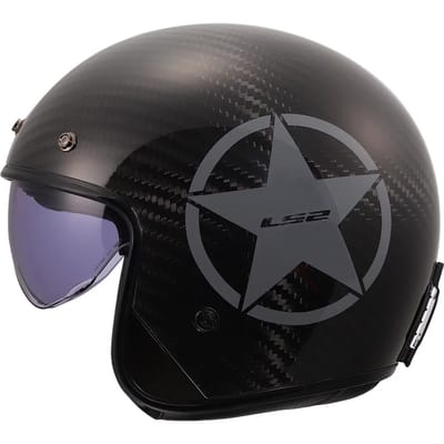 LS2 OF601 Bob II C Star glans zwart carbon grijs jet motorhelm