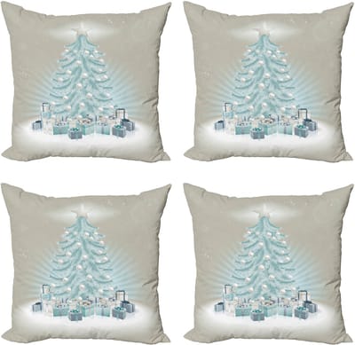 New Bed Kerstmis Kerstboomcadeaus Decoratieve Sierkussenhoes Set van 4 voor Bank Slaapkamer Woonkamer, 41cm x 41cm Gedrukte Kussenhoes