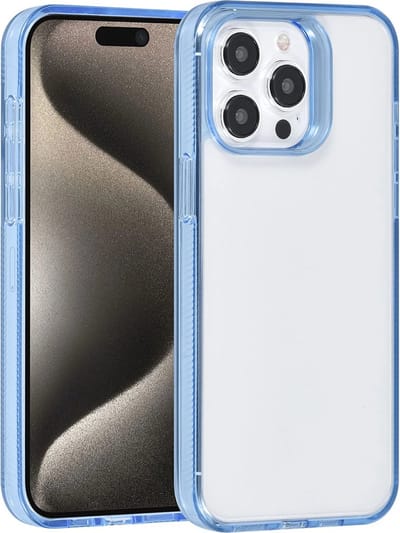 Multimedia & Accessoires Beschermende TPU Back Cover Case Hoesje geschikt voor Apple iPhone 15 Pro Max - Siliconen met Harde Plastic Randen - Lichtblauwe Randen