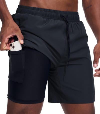 Sportbroek voor heren, korte hardloopshorts, 2-in-1 hardloopshorts met ingebouwde zakken