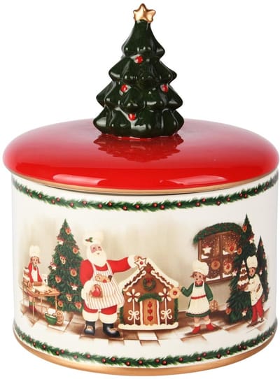 Dekoratief | Bewaarpot 'Santa's Bakery', rood/wit/groen, dolomiet, 16x16x19cm | A255827