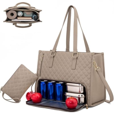 Dailygoods- Lunchtas 2-in-1 met geïsoleerd vak - Draagtas - Laptopvak tot 15,6 inch - Opvouwbare scheider - Lekvrij - Houdt maaltijden tot 5 uur warm