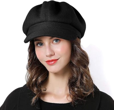 Beret Hoed - Hoed - Herfst-Winter Retro Wind - Grote Hoofd Rond Exclusieve Gezicht Kleine Beret Hoed - Achthoekige Hoed Verlichting Stijl - Zwart