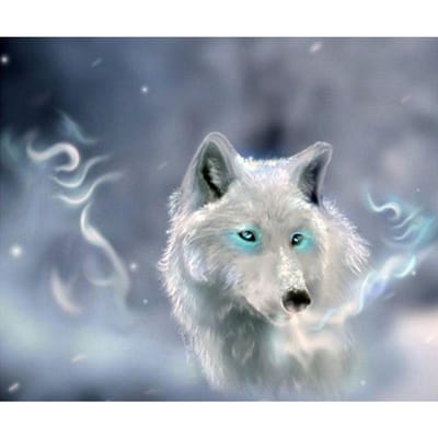 Peinture Diamant Point de Croix Forage Complet Rond Résine Animal Loup Blanc Broderie Diamant Décoration d'Intérieur 20X30CM gray