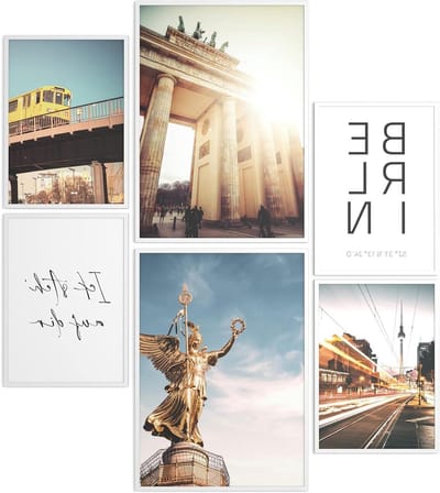 Poster Set Berlijn - Wanddecoratie Set - Woonkamer Inrichten - Vintage Stadskaart - 2x A3 en 4x A4 - Wit