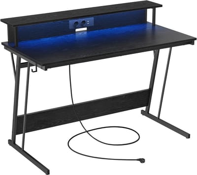 LED-gamingtafel - Verlichte tafel - Verlicht gamingbureau - Klassiek zwart - 60 cm x 120 cm x 76 cm - Max. 100 kg laadvermogen