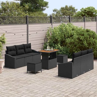 vidaXL - Tuinbank - Set - 9 - st - 8-Aantal - zitplaatsen - Zwart