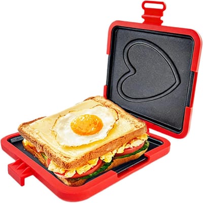 Opvouwbare Tosti Maker voor Magnetron - Broodrooster - Siliconen Sandwich Maker met Hittebestendige Basis - Non-Stick Panini Grill - Rood - 14x16x3 cm