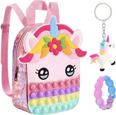 Speelgoed 3 jaar - Fidget Toys - 3-Pack - Fidget speelgoed - Unicorn - Fidget Toys pakket - Tasje 17 x 6 x 23 cm - Eenhoorn - Eenhoorn tasje - Unicorn tasje - armbandje - 3D-sleutelhanger - roze