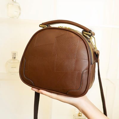 Luxe Dameshandtas, Mini en Eenvoudige Enkelvoudige Schouder Crossbody Tas, Patchwork Leer Kleine Vierkante Tas, Modieuze Handgedragen Kleine Ronde Tas