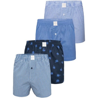MG-1 Geweven Wijde Boxershorts Heren Core Blauw 4-Pack - Maat XXL - Losse boxershort heren