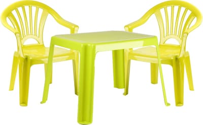 Forte Plastics Kinderstoelen 2x met tafeltje set - buiten/binnen - groen - kunststof - tuin meubels