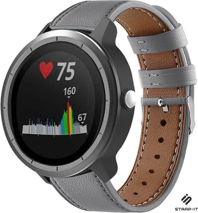 Strap-it Smartwatch bandje leer - geschikt voor Garmin Vivoactive 3 / Vivoactive 5 / Venu / Venu SQ / Vivomove HR / Forerunner 245 / 570 - 42mm / 645 - grijs