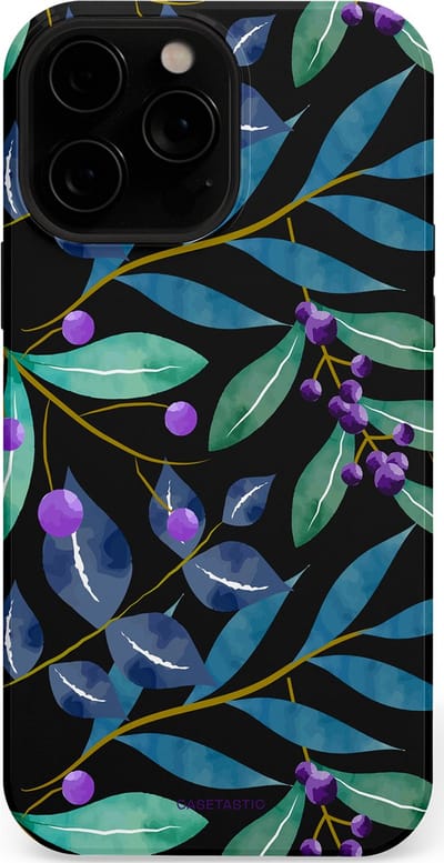 Casetastic hoesje geschikt voor Apple iPhone 13 Pro - MagSafe - Dubbellaagse bescherming - Besjes fantasie - Fashion Case - Zwart Petrol Saliegroen