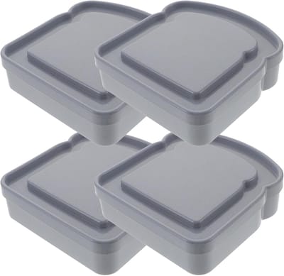 Set van 4 Toast Boxes - Luchtdichte Voedselbewaarbakjes - Met Deksels - Herbruikbaar - Voor Broodjes en Sandwiches - Grijs