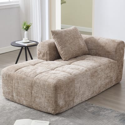 DESMIU Chaise Longue 158 x 90 x 60 cm - Geen Montage Nodig Met Kussen En Zijvakken - Voor Woonkamer En Slaapkamer - Ribstof Khaki