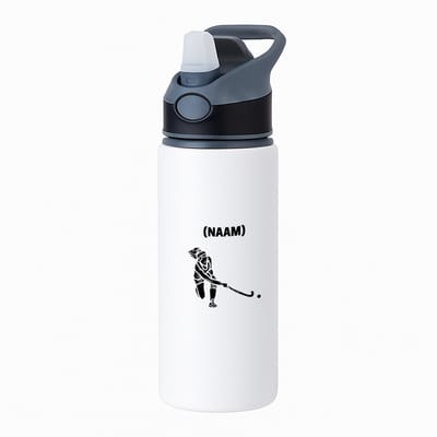 Hacebo® - Hockey met eigen naam waterfles met rietje zwart - Hockey - Hockeyster - Sport - water fles - 650ML