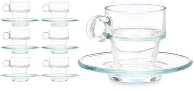 Vivalto Espressomok met Schoteltje - Set van 6 - Glas - 100ml - Kleine Koffiemok