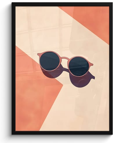 Poster in lijst - Fotolijst 50x70 cm - Posters - Zonnebril - Schaduw - Oranje - Minimalistisch - Posterlijst zwart - Decoratie - Wanddecoratie woonkamer - Muurdecoratie slaapkamer