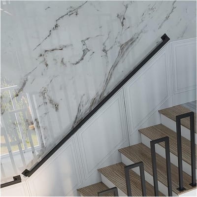 1m/2m/3m/4m/5m/6m trapleuningen met fittingen, trappen leuningen voor binnen buiten stappen, metalen industriële vierkante antislip leuningen leuningen reling (kleur: zwart, maat: 150cm (5ft))