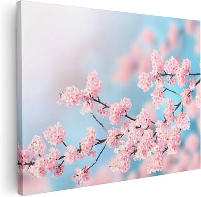 Artaza Canvas Schilderij Bloemen - 40x30 cm - Klein - Muurdecoratie Bloesem Tak - Wanddecoratie Woonkamer - Kamer Accessoires Roze